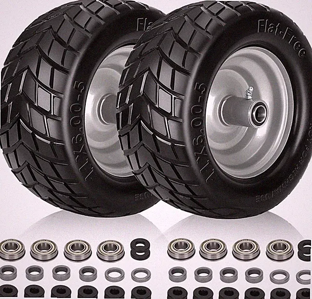 11X6.00-5 Flat Free Tire,2 Pack Tires for Zero Turn Mower with 3/4 & 5/8" & 1/2"