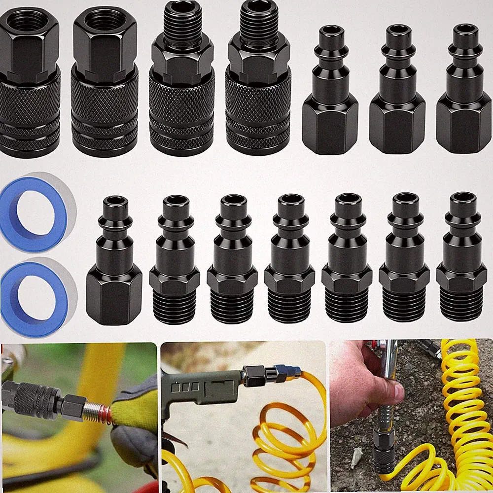 16PCS 1/4" NPT Air Hose Fittings Quick Connect Coupler Plug Kit Compressor Tools