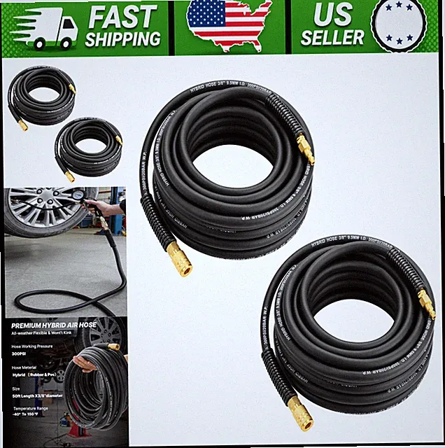 2-Pack 3/8-Inch x 50FT Hybrid Air Compressor Hose 300 PSI with Couplers
