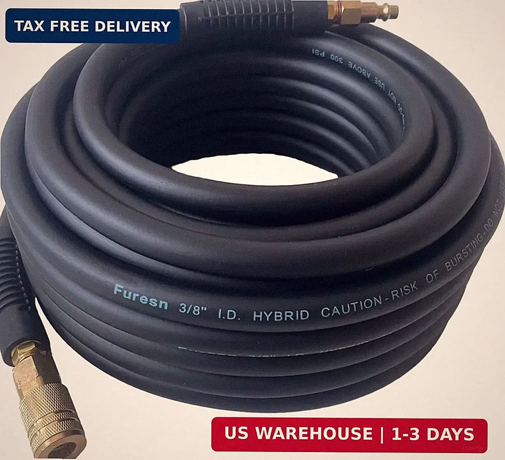 Air Hose 3/8 in x 10 ft, Heavy Duty, Lightweight, Kink Resistant, Hybrid Air Com