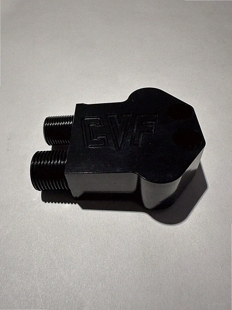 CVF Racing Black Air Compressor Manifold AC Line Fitting 90-Degree Adapter Block