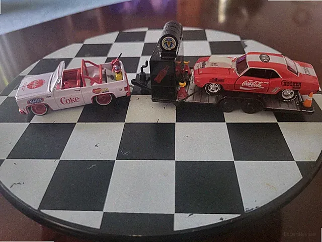 M2 Machines 1/64Coca-Cola 1973 Chevrolet K5 Blazer,69 Chevy Comaro& Coke Trailer
