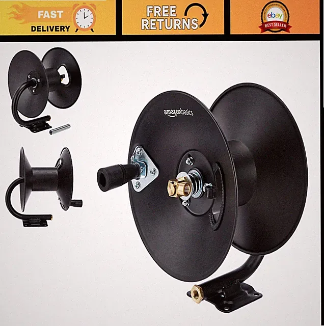 Retractable Air Hose Reel 50ft for 3/8" Hoses, Portable 300PSI, Black, No Water