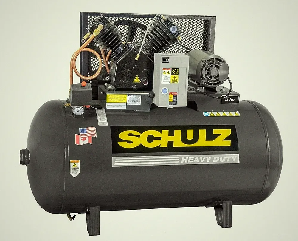 SCHULZ AIR COMPRESSOR - 5HP- SINGLE PHASE - 80 GALLONS TANK - 20CFM - 175 PSI